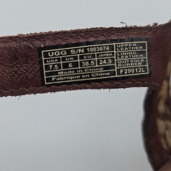 UGG ASSIA CHOCOLATE LEATHER STRAPPY WEDGE HEELS, WOMEN US 7.5/ EUR 38.5 - Picture 11 of 11